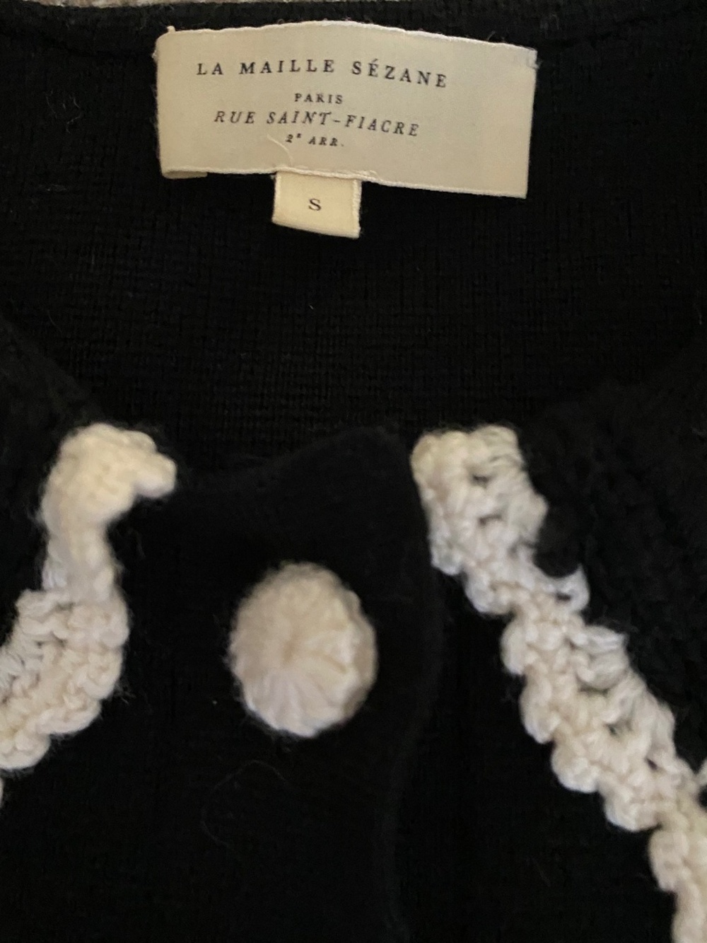 Sezane Black Cardigan with White Trim - Picture 4 of 8